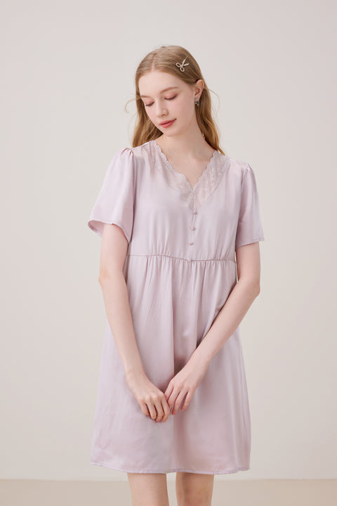 Nachthemd Damen 100% Seide Languid Lavender