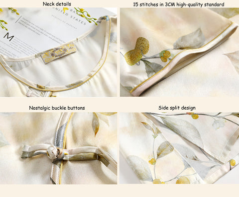 Luxurious Vintage Chinese Style Silk Nightgown Floral Print